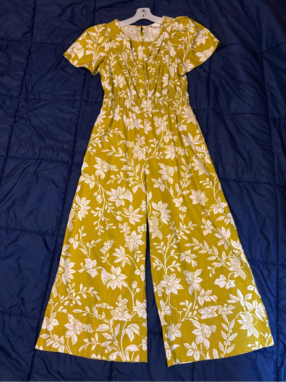 Anthropologie mustard yellow floral jumpsuit